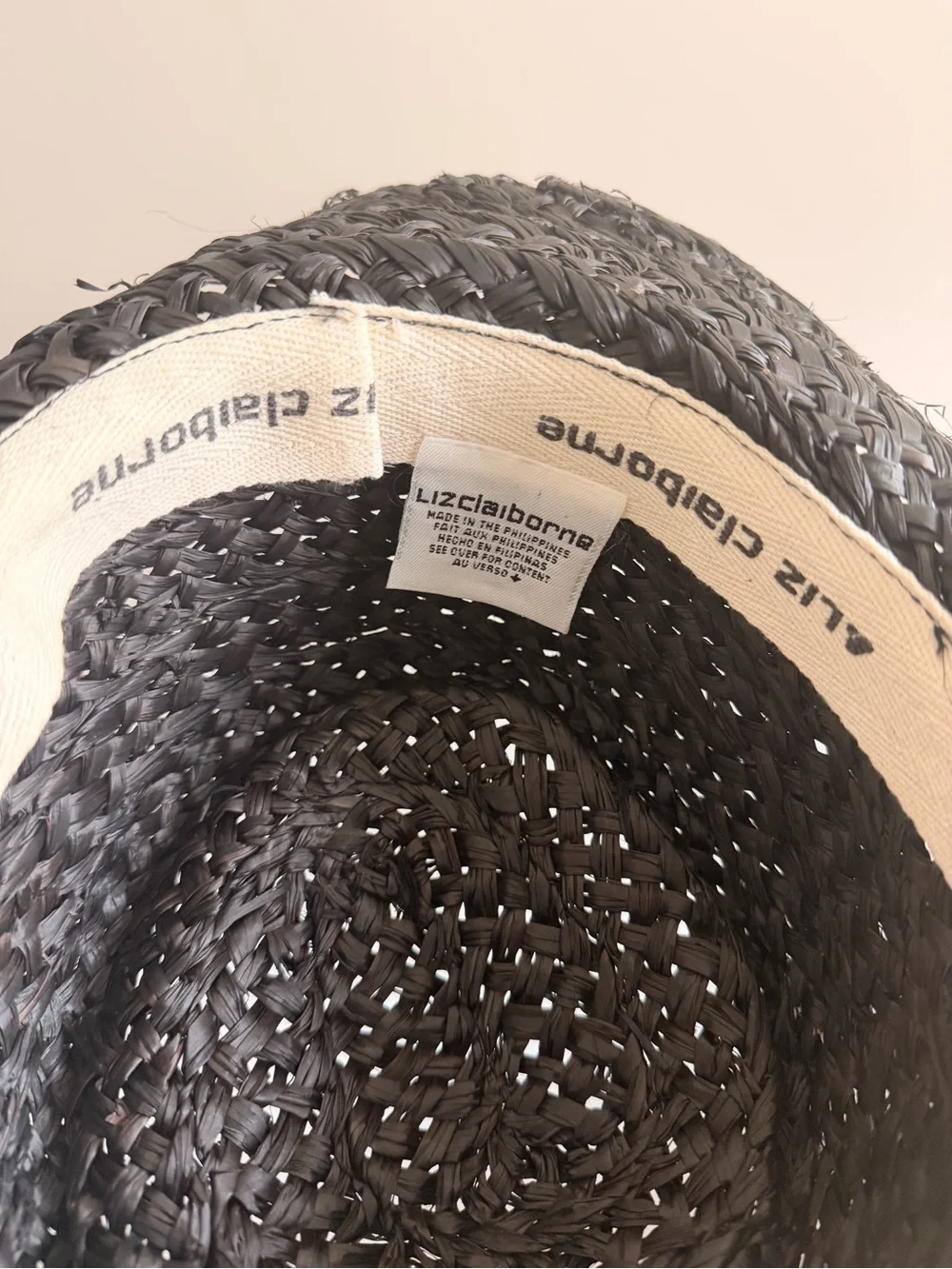 Liz Claiborne Black Braided Straw Fedora Sun Hat
